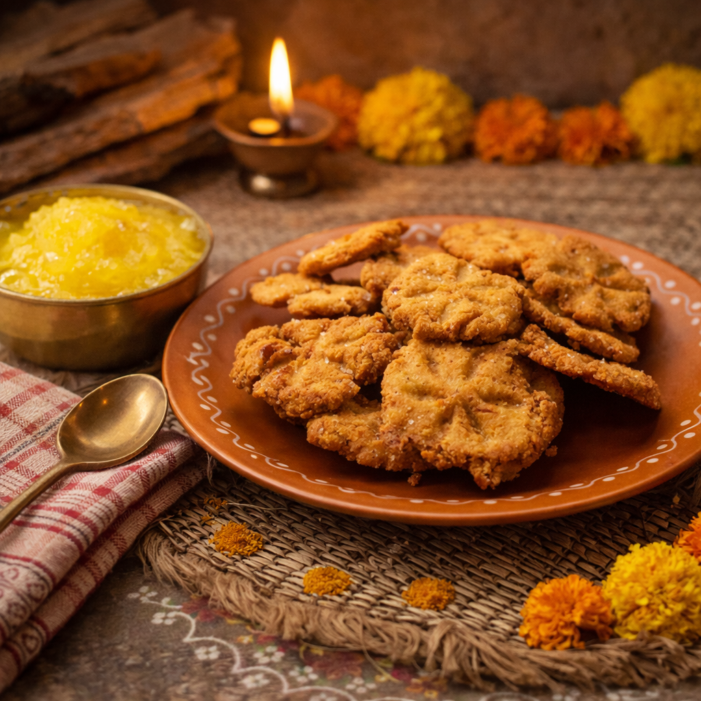 Traditional thekua served with ghee